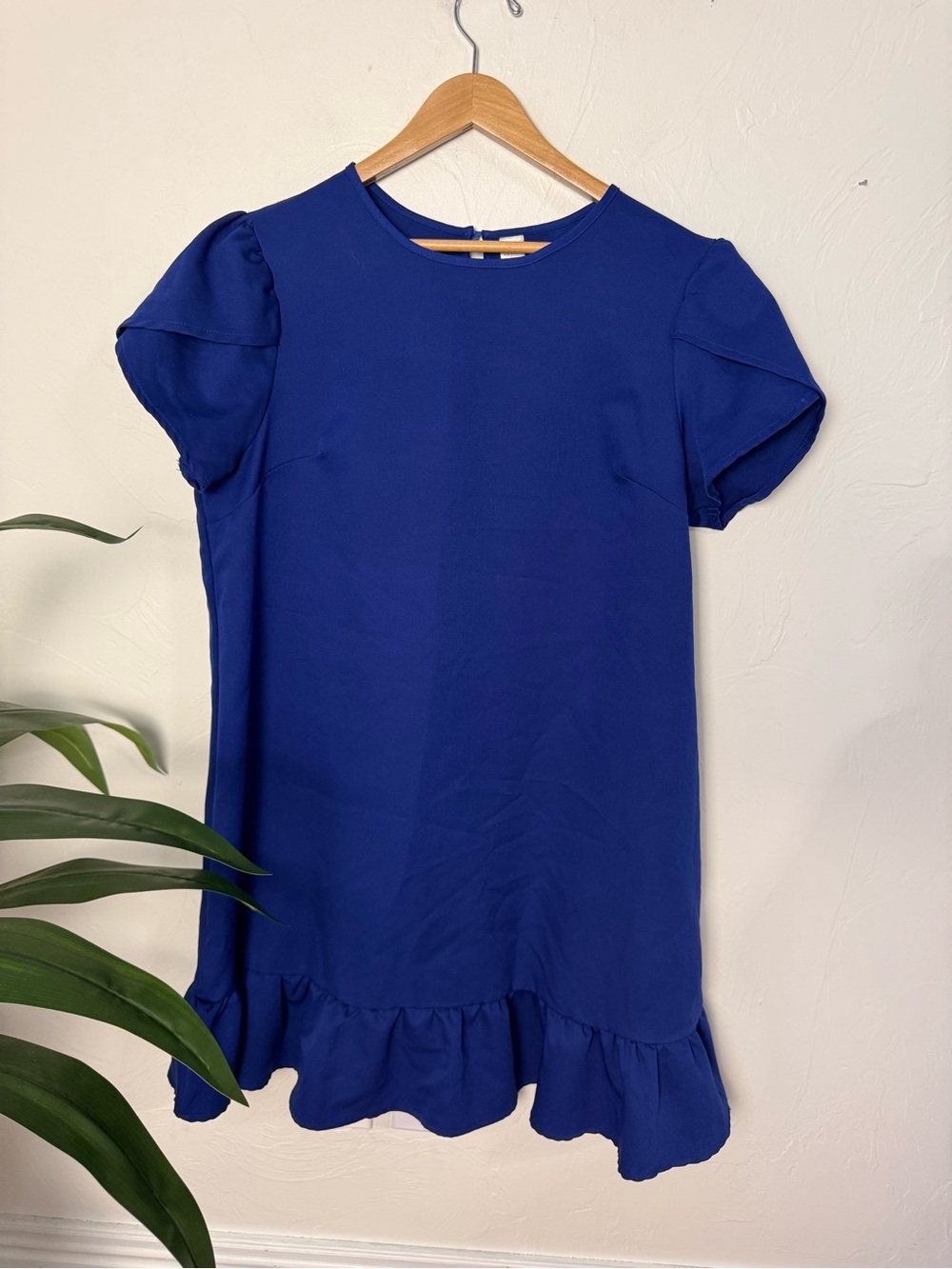 Puff Sleeve Ruffle Hem Shift Dress Size Large